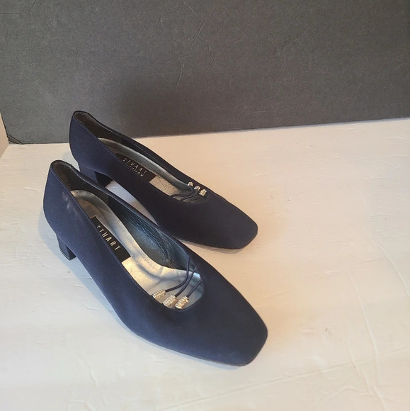 Vintage Stuart Weitzman shoes women's block heel dark blue size 7,5 (9in.inside) - Picture 1 of 5